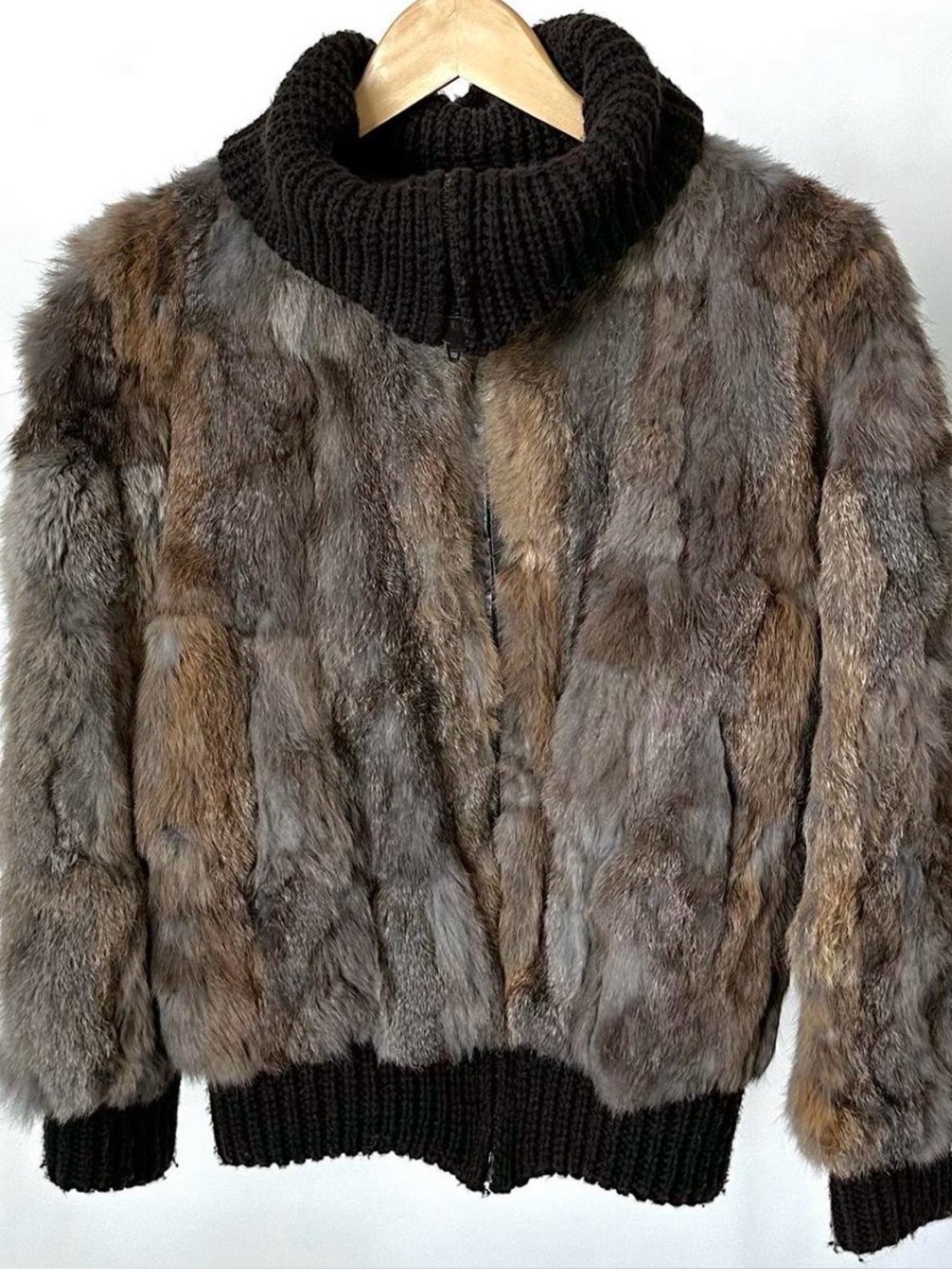 Vintage Real Rabbit Fur Bomber Jacket
